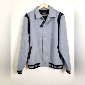 Boohoo MAN Men’s Faux Leather Bomber Jacket Gray size 2XL